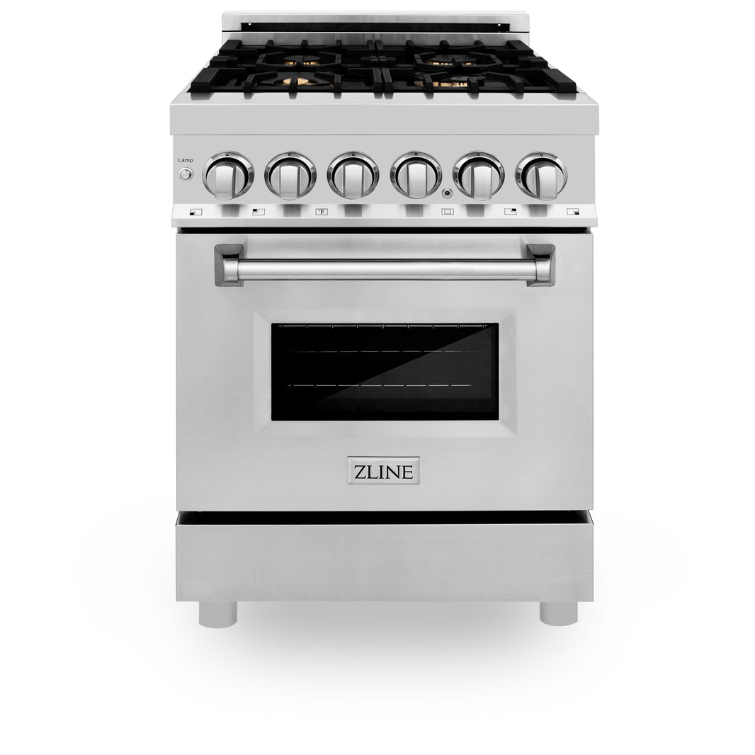 ZLINE 24-Inch Dual Fuel Range with 2.8 cu. ft. Electric Oven and Gas Cooktop with Brass Burners and Griddle in Stainless Steel (RA-BR-GR-24)