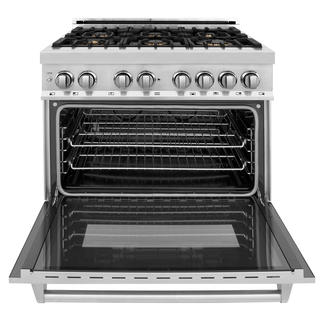 ZLINE 36-Inch Dual Fuel Range with 4.6 cu. ft. Electric Oven and Gas Cooktop with Brass Burners and Griddle in Stainless Steel (RA-BR-GR-36)