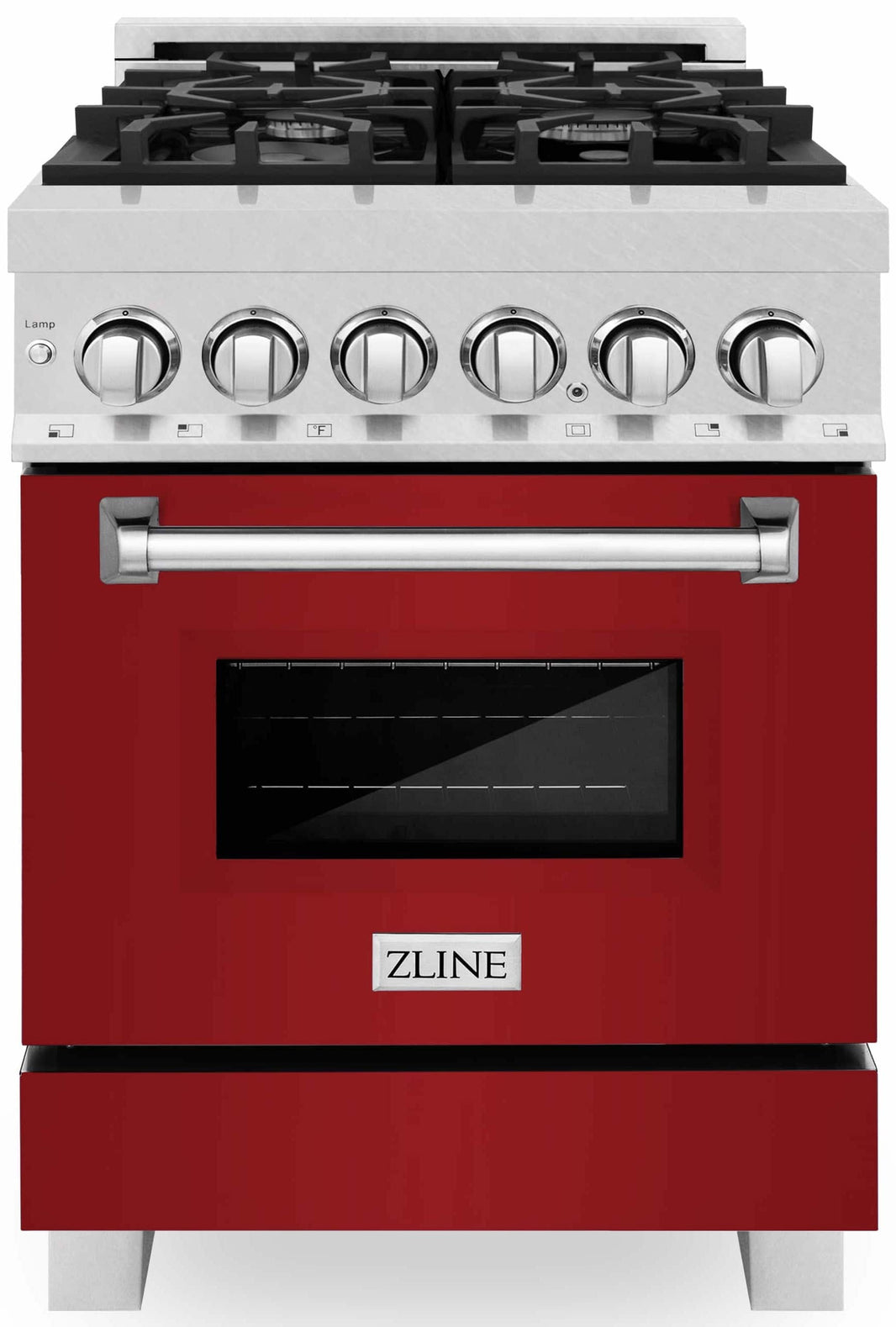 ZLINE 24-Inch Professional Dual Fuel Range with Red Gloss Door in DuraSnow Stainless Steel (RAS-RG-24)