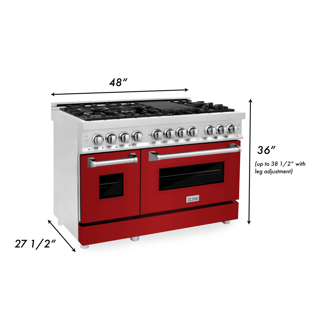 ZLINE 48-Inch Professional Dual Fuel Range with Red Gloss Door (RA-RG-48)