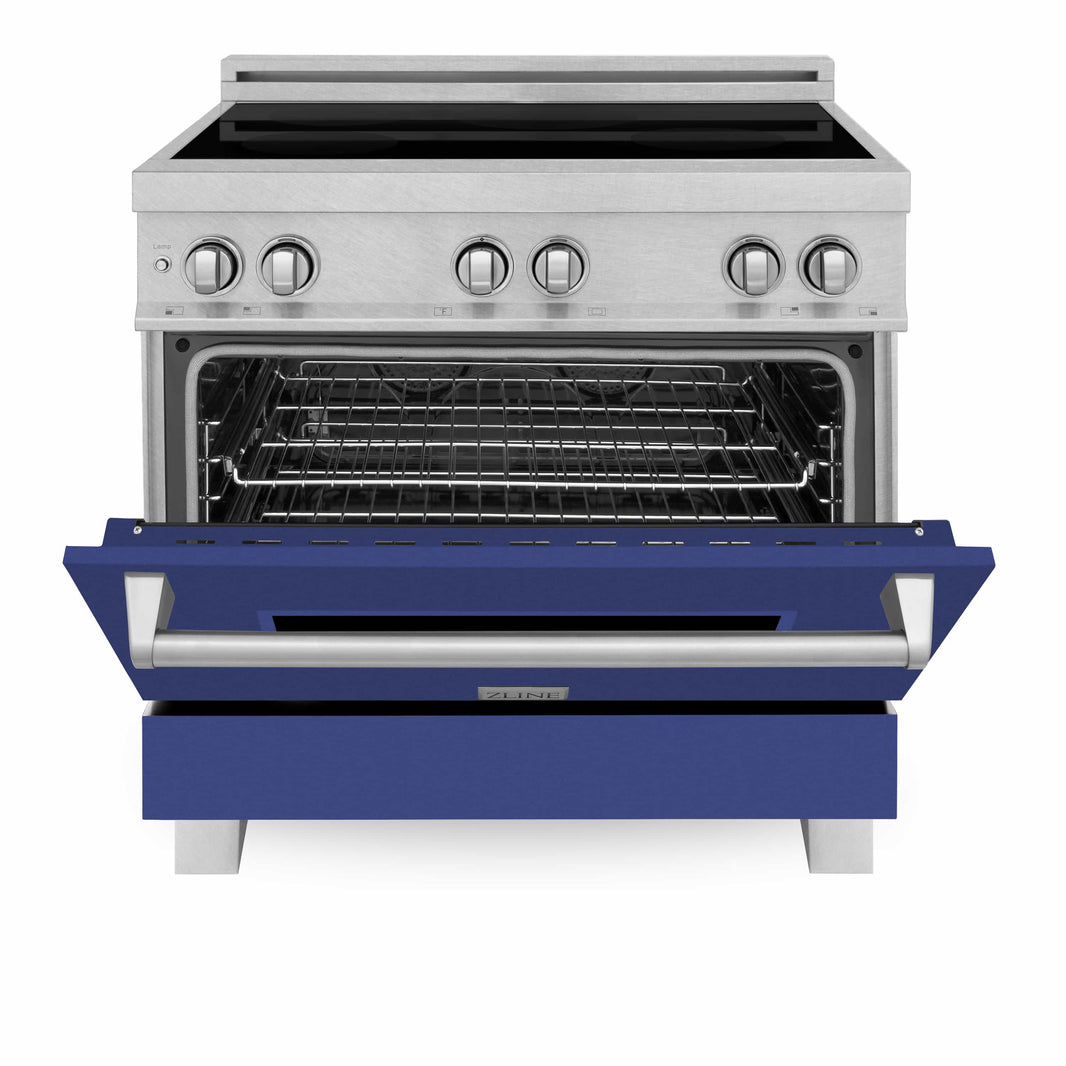 ZLINE 36-Inch 4.6 cu. ft. Induction Range with a 4 Element Stove and Electric Oven in DuraSnow Stainless Steel with Blue Matte Door (RAINDS-BM-36)