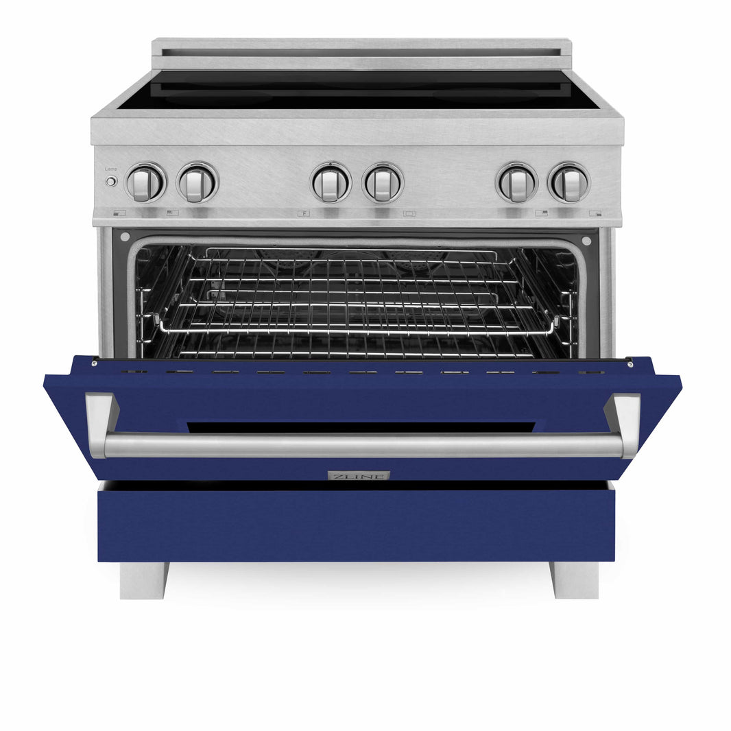 ZLINE 36-Inch 4.6 cu. ft. Induction Range with a 4 Element Stove and Electric Oven in DuraSnow Stainless Steel with Blue Gloss Door (RAINDS-BG-36)