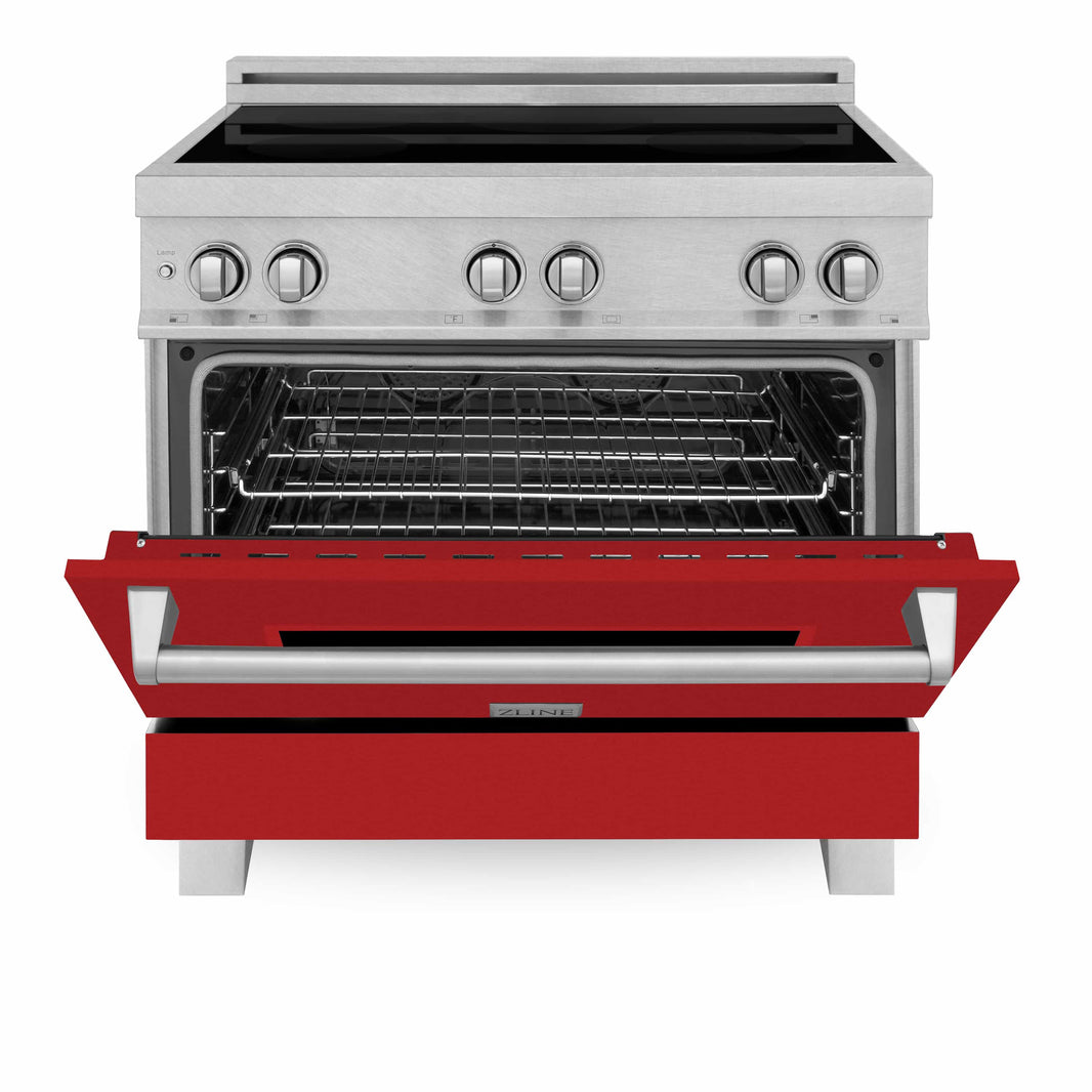 ZLINE 36-Inch 4.6 cu. ft. Induction Range with a 4 Element Stove and Electric Oven in DuraSnow Stainless Steel with Red Matte Door (RAINDS-RM-36)