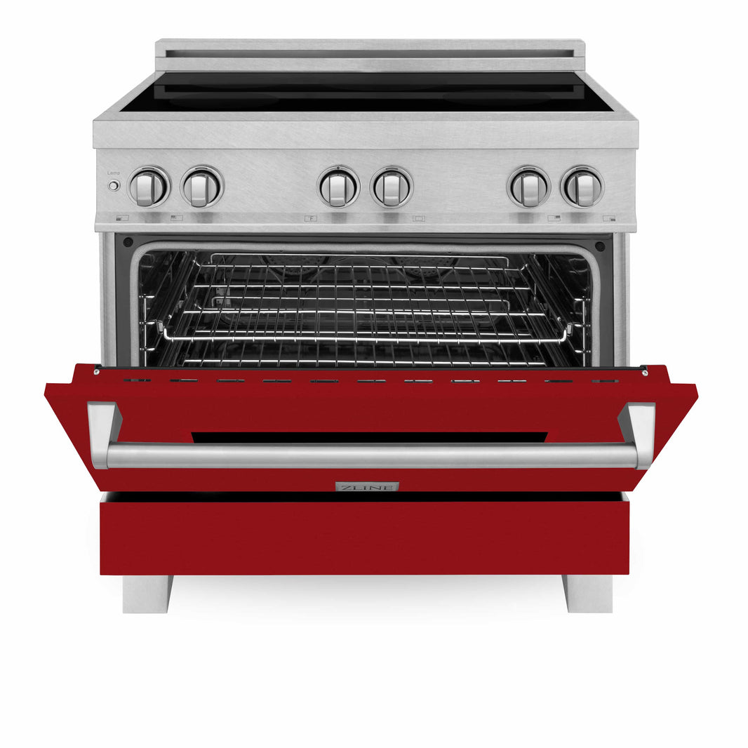 ZLINE 36-Inch 4.6 cu. ft. Induction Range with a 4 Element Stove and Electric Oven in DuraSnow Stainless Steel with Red Gloss Door (RAINDS-RG-36)