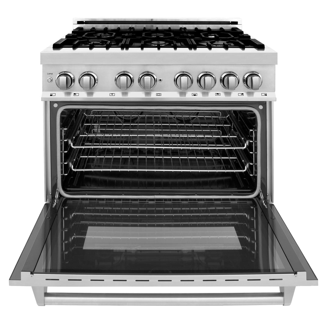 ZLINE 36-Inch Dual Fuel Range with 4.6 cu. ft. Electric Oven and Gas Cooktop and Griddle in Stainless Steel (RA-GR-36)