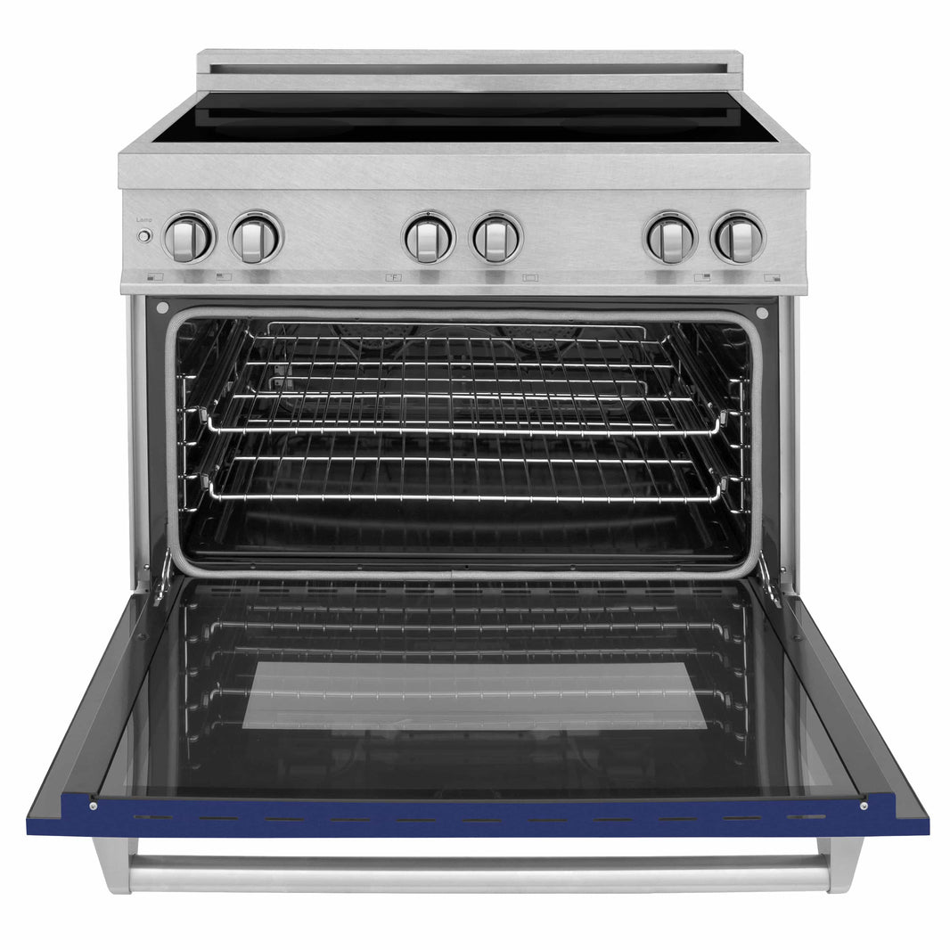 ZLINE 36-Inch 4.6 cu. ft. Induction Range with a 4 Element Stove and Electric Oven in DuraSnow Stainless Steel with Blue Gloss Door (RAINDS-BG-36)