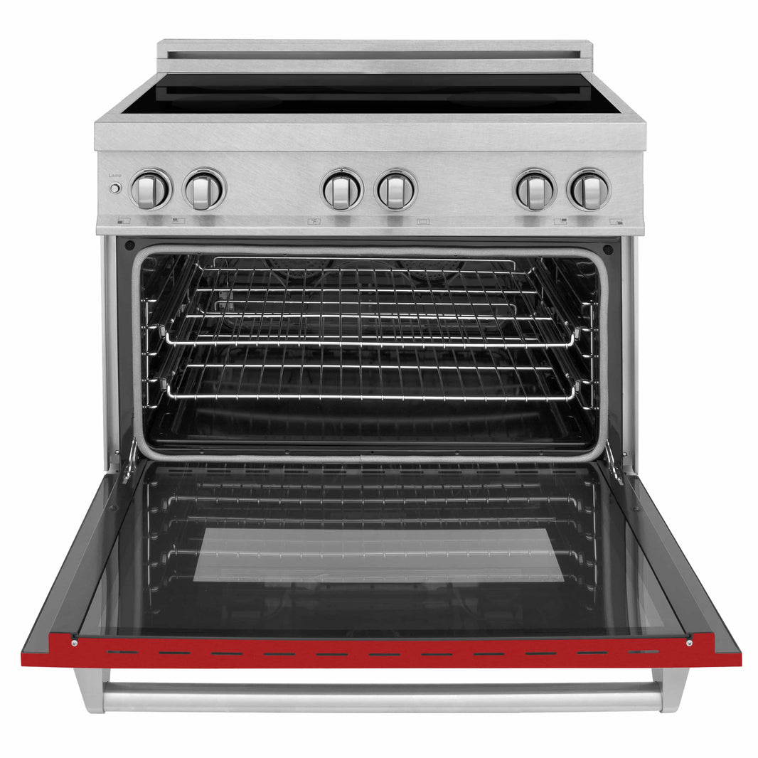 ZLINE 36-Inch 4.6 cu. ft. Induction Range with a 4 Element Stove and Electric Oven in DuraSnow Stainless Steel with Red Matte Door (RAINDS-RM-36)