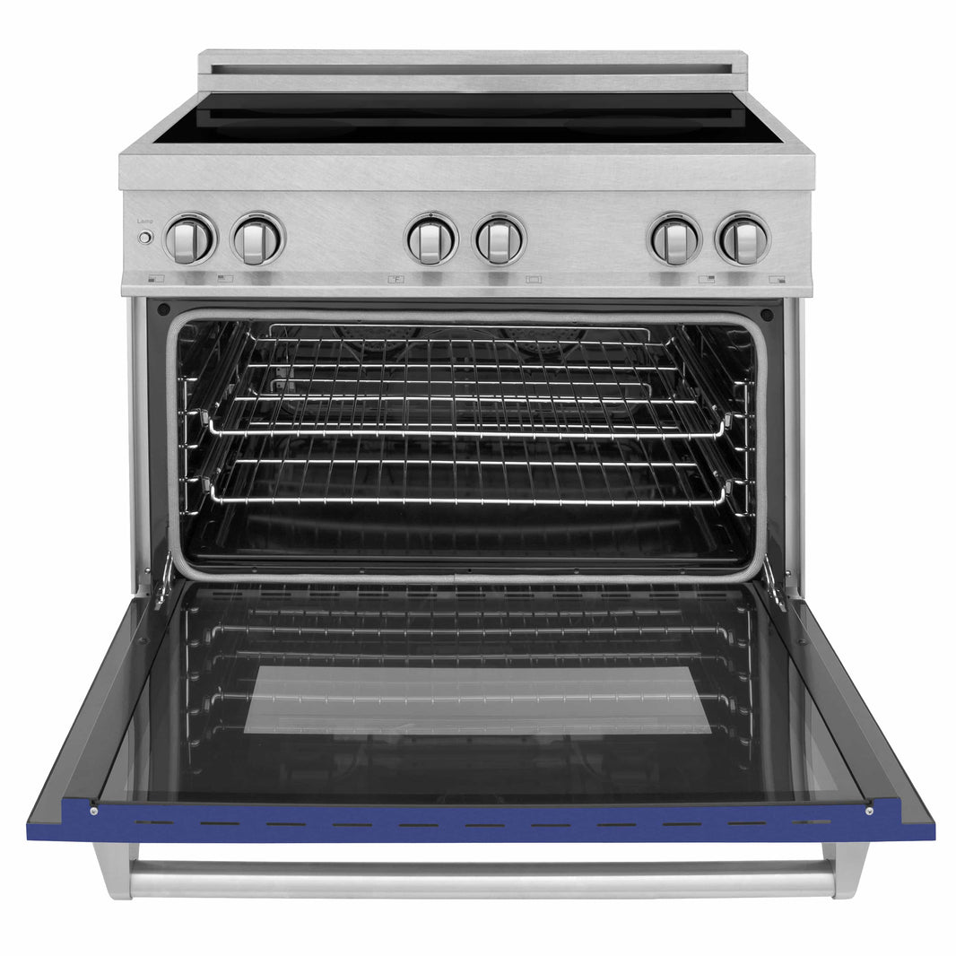 ZLINE 36-Inch 4.6 cu. ft. Induction Range with a 4 Element Stove and Electric Oven in DuraSnow Stainless Steel with Blue Matte Door (RAINDS-BM-36)