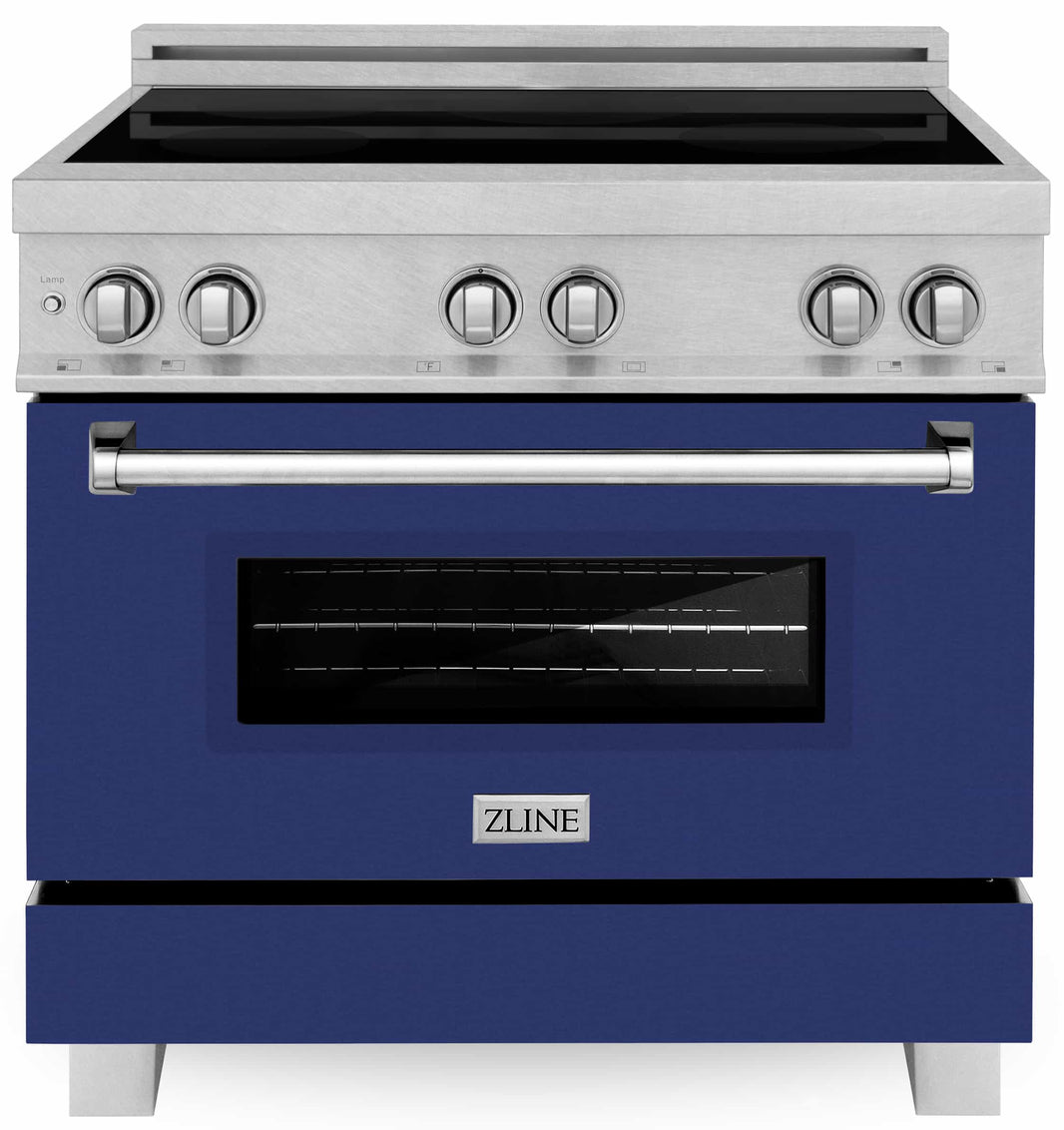 ZLINE 36-Inch 4.6 cu. ft. Induction Range with a 4 Element Stove and Electric Oven in DuraSnow Stainless Steel with Blue Gloss Door (RAINDS-BG-36)