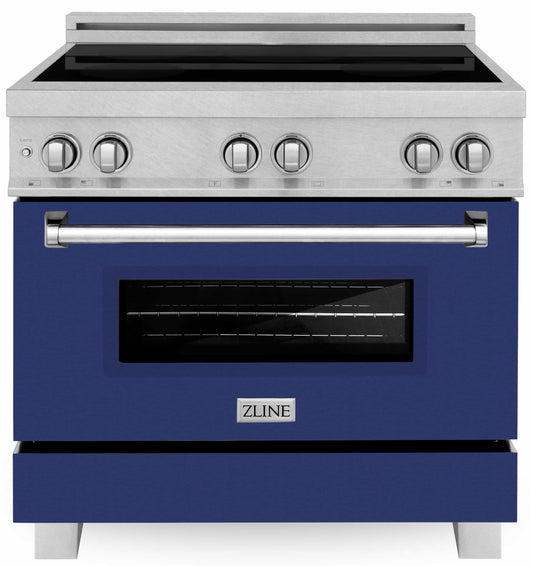 ZLINE 36-Inch 4.6 cu. ft. Induction Range with a 4 Element Stove and Electric Oven in DuraSnow Stainless Steel with Blue Gloss Door (RAINDS-BG-36)