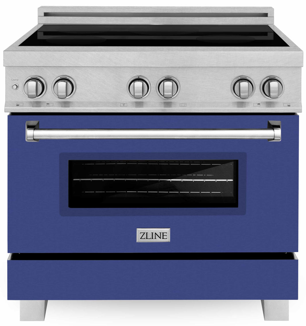 ZLINE 36-Inch 4.6 cu. ft. Induction Range with a 4 Element Stove and Electric Oven in DuraSnow Stainless Steel with Blue Matte Door (RAINDS-BM-36)