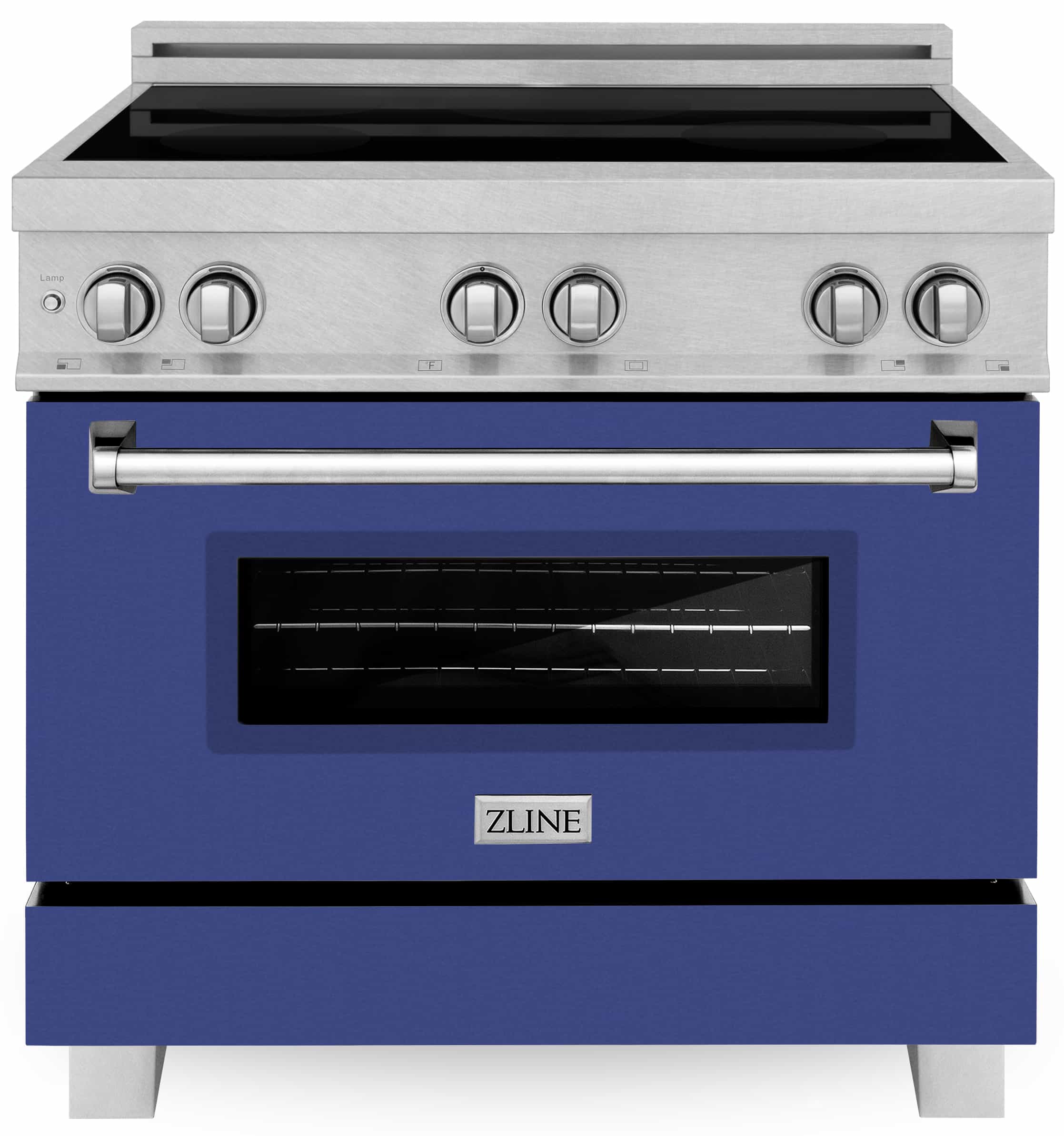 ZLINE 36-Inch 4.6 cu. ft. Induction Range with a 4 Element Stove and Electric Oven in DuraSnow Stainless Steel with Blue Matte Door (RAINDS-BM-36)