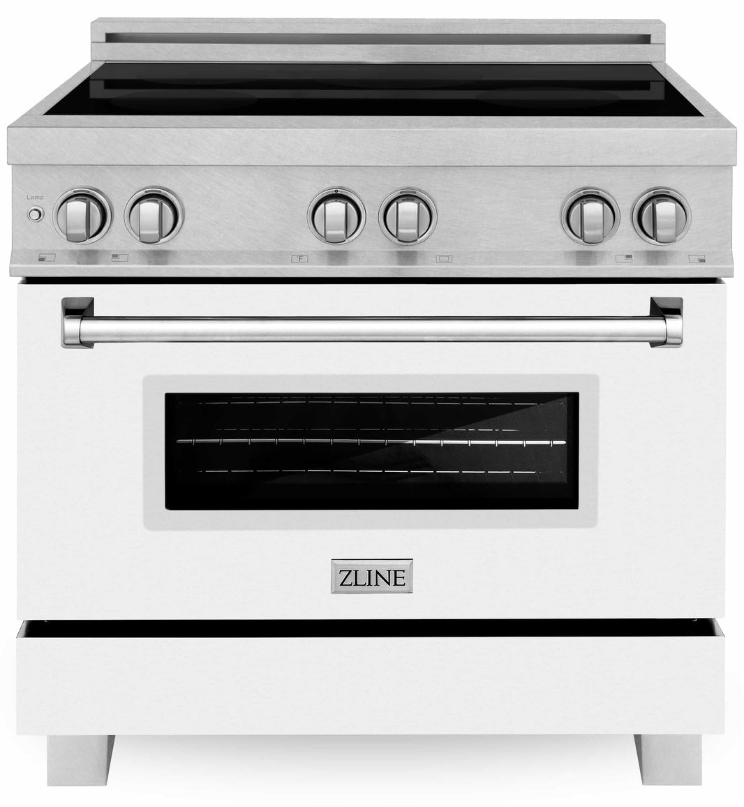 ZLINE 36-Inch 4.6 cu. ft. Induction Range with a 4 Element Stove and Electric Oven in DuraSnow Stainless Steel with White Matte Door (RAINDS-WM-36)