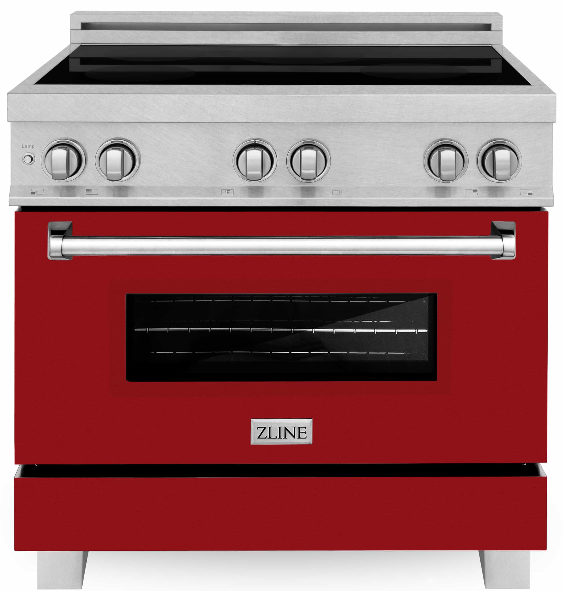 ZLINE 36-Inch 4.6 cu. ft. Induction Range with a 4 Element Stove and Electric Oven in DuraSnow Stainless Steel with Red Gloss Door (RAINDS-RG-36)