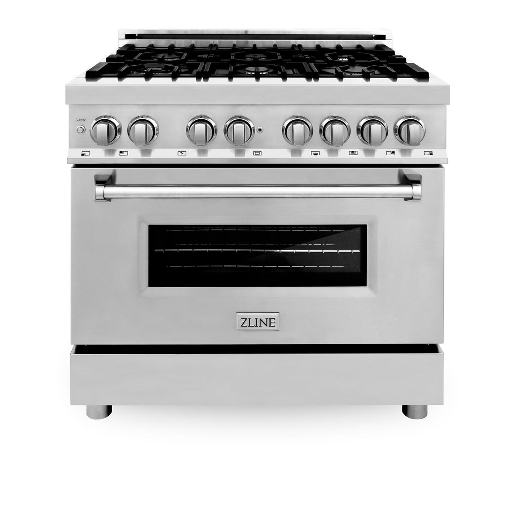 ZLINE 36-Inch Dual Fuel Range with 4.6 cu. ft. Electric Oven and Gas Cooktop and Griddle in Stainless Steel (RA-GR-36)