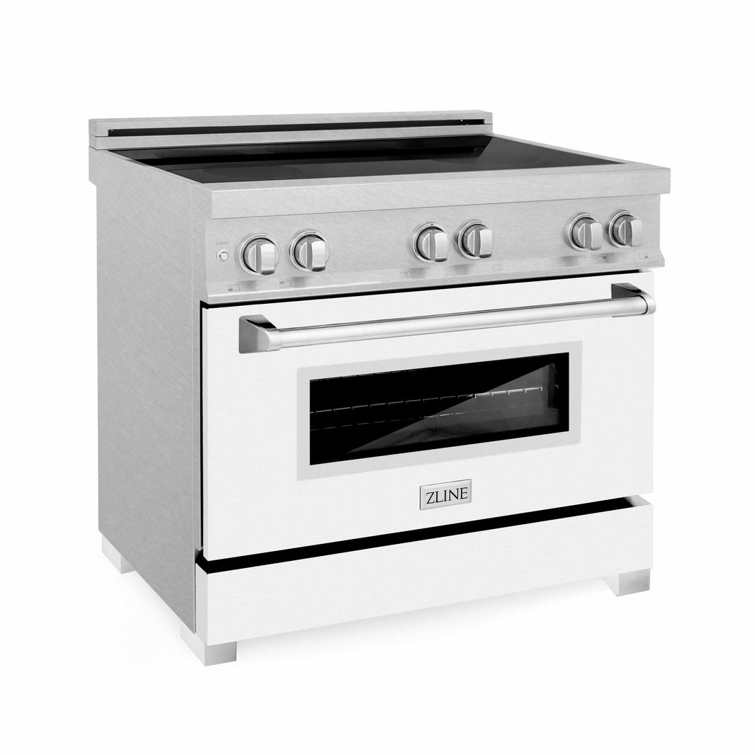 ZLINE 36-Inch 4.6 cu. ft. Induction Range with a 4 Element Stove and Electric Oven in DuraSnow Stainless Steel with White Matte Door (RAINDS-WM-36)