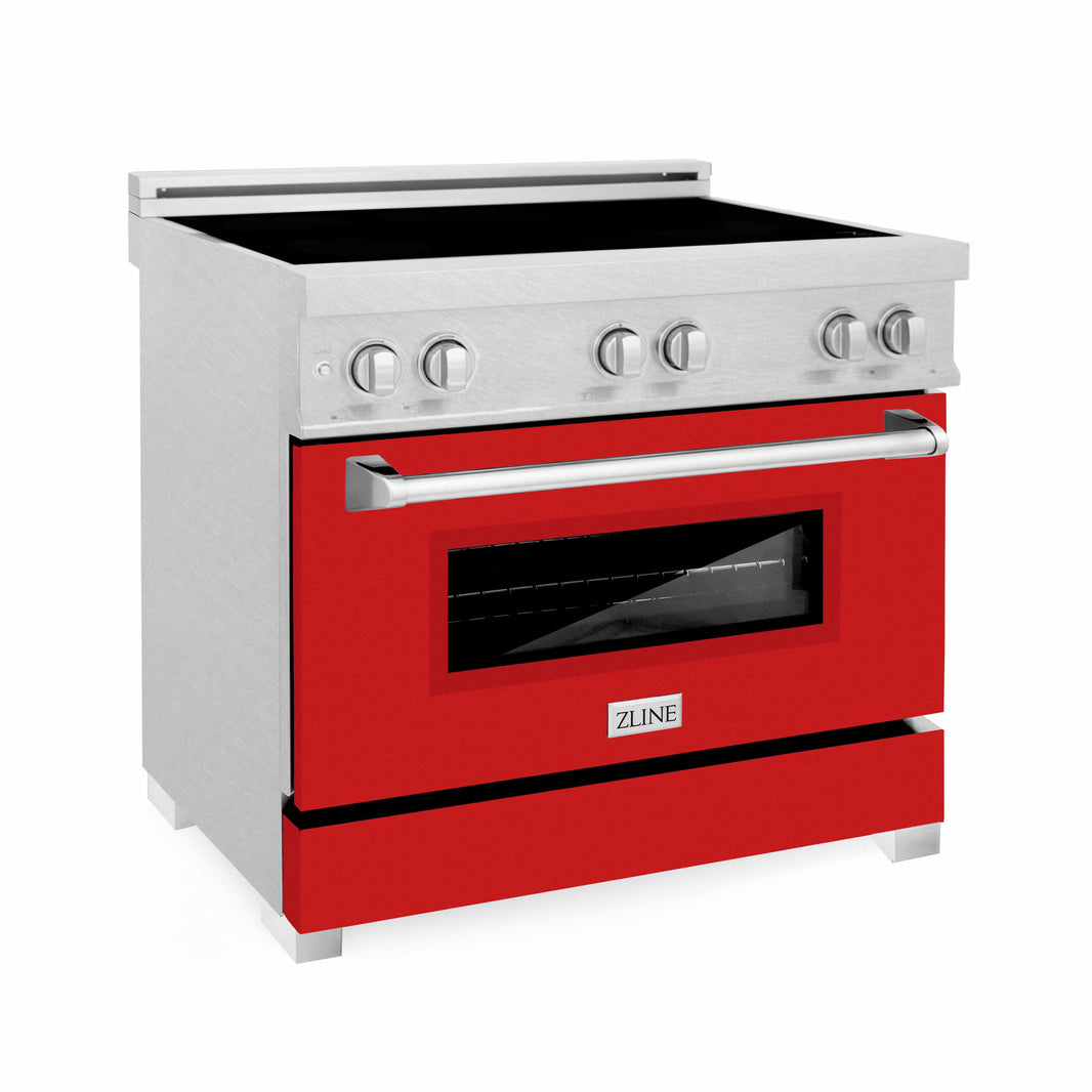 ZLINE 36-Inch 4.6 cu. ft. Induction Range with a 4 Element Stove and Electric Oven in DuraSnow Stainless Steel with Red Matte Door (RAINDS-RM-36)