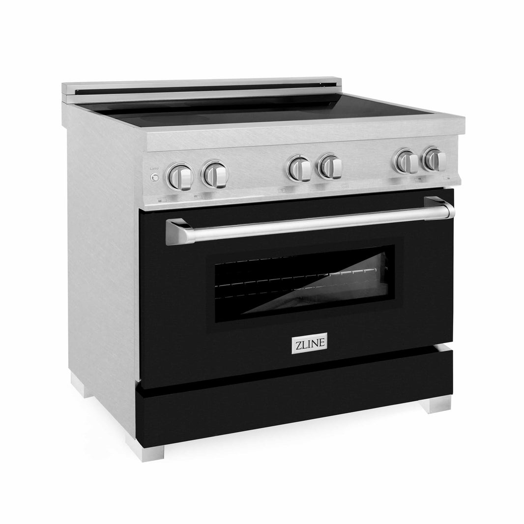 ZLINE 36-Inch 4.6 cu. ft. Induction Range with a 4 Element Stove and Electric Oven in DuraSnow Stainless Steel with Black Matte Door (RAINDS-BLM-36)