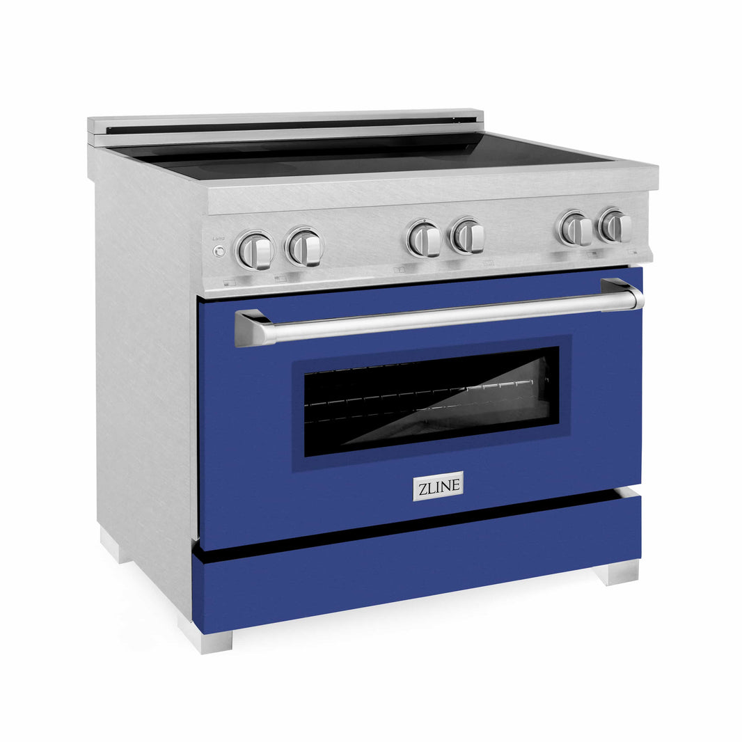 ZLINE 36-Inch 4.6 cu. ft. Induction Range with a 4 Element Stove and Electric Oven in DuraSnow Stainless Steel with Blue Matte Door (RAINDS-BM-36)