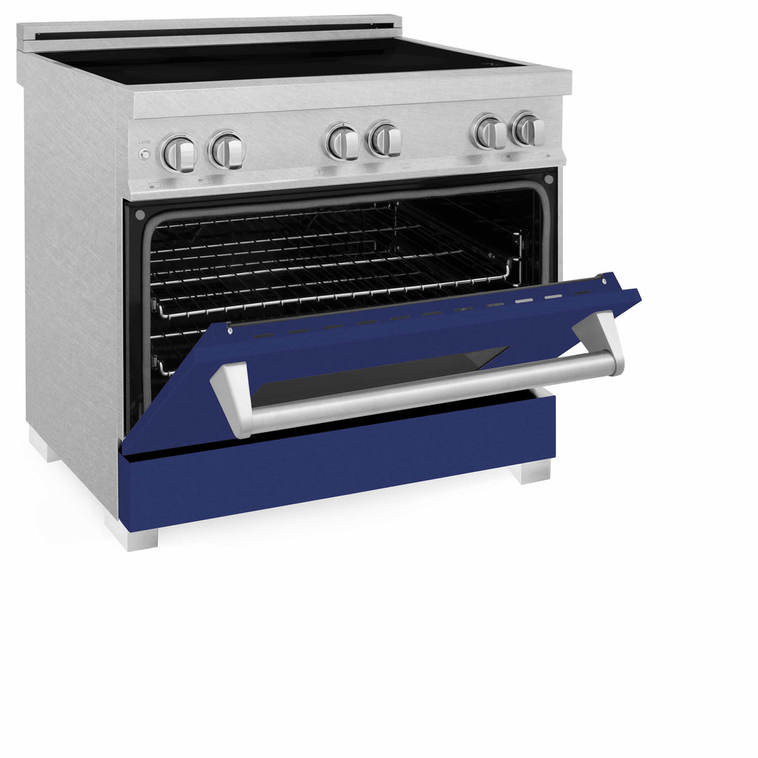 ZLINE 36-Inch 4.6 cu. ft. Induction Range with a 4 Element Stove and Electric Oven in DuraSnow Stainless Steel with Blue Gloss Door (RAINDS-BG-36)