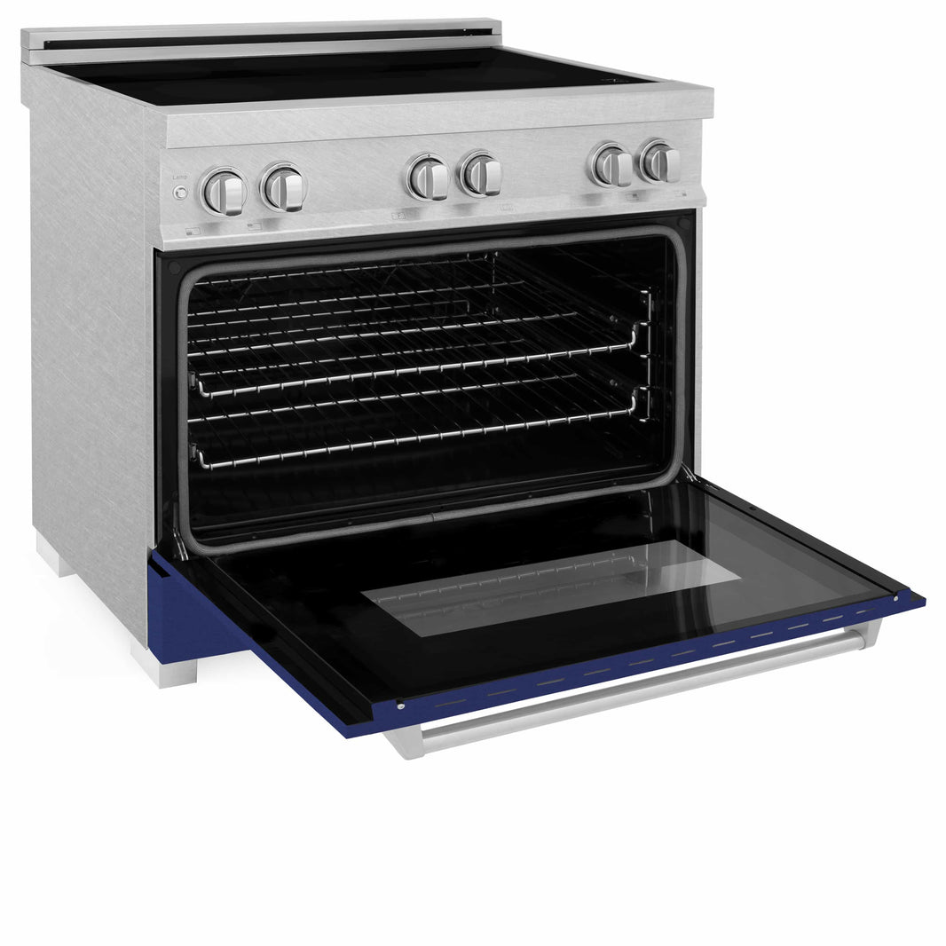 ZLINE 36-Inch 4.6 cu. ft. Induction Range with a 4 Element Stove and Electric Oven in DuraSnow Stainless Steel with Blue Gloss Door (RAINDS-BG-36)