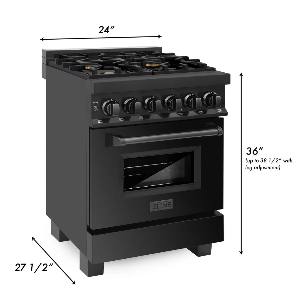 ZLINE 24-Inch Black Stainless 2.8 Cu.ft. - 4 Gas Brass Burner & Electric Oven Range (RAB-BR-24)