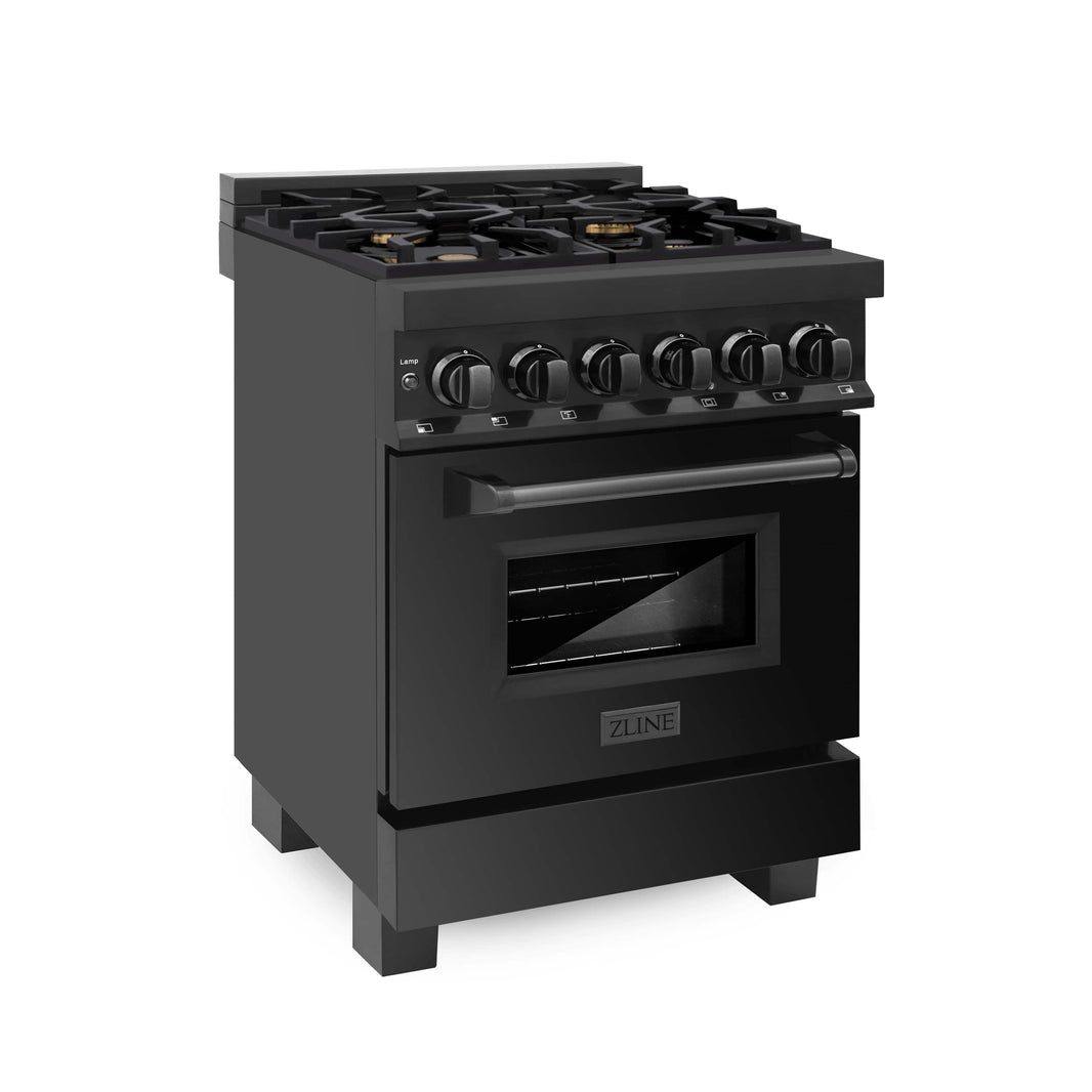 ZLINE 24-Inch Black Stainless 2.8 Cu.ft. - 4 Gas Brass Burner & Electric Oven Range (RAB-BR-24)