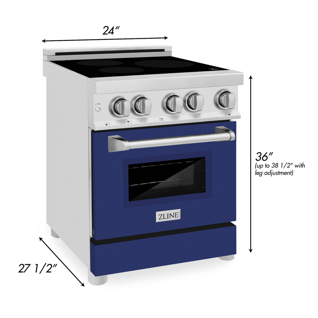 ZLINE 24-Inch 2.8 cu. ft. Induction Range with a 3 Element Stove and Electric Oven in Stainless Steel with Blue Gloss Door (RAIND-BG-24)