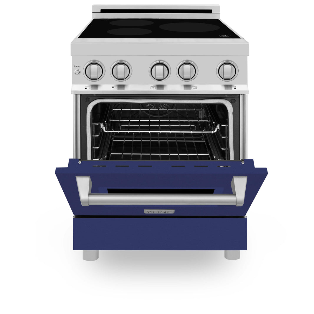 ZLINE 24-Inch 2.8 cu. ft. Induction Range with a 3 Element Stove and Electric Oven in Stainless Steel with Blue Gloss Door (RAIND-BG-24)