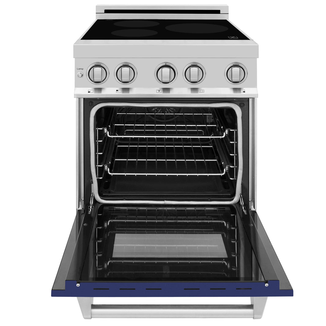 ZLINE 24-Inch 2.8 cu. ft. Induction Range with a 3 Element Stove and Electric Oven in Stainless Steel with Blue Gloss Door (RAIND-BG-24)