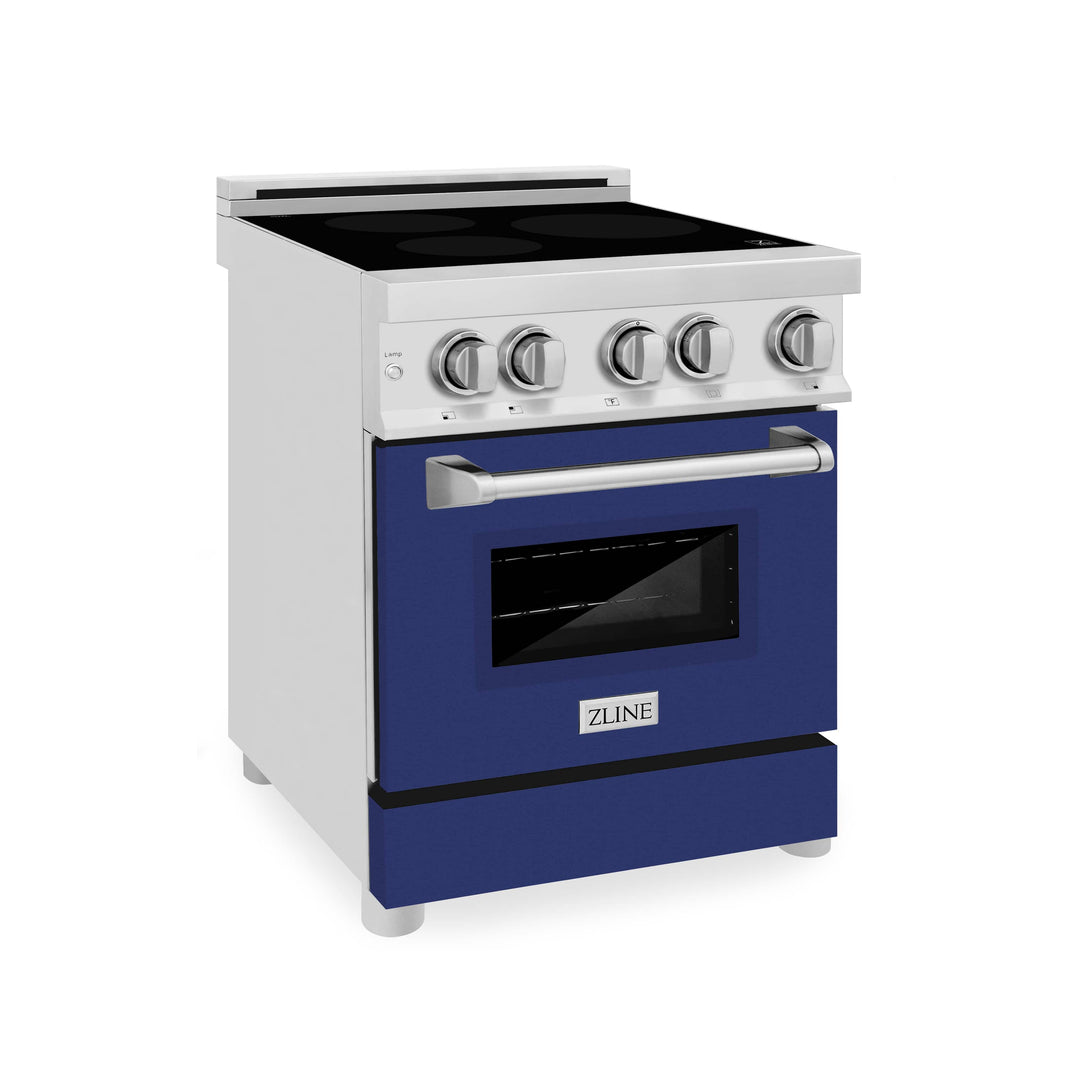 ZLINE 24-Inch 2.8 cu. ft. Induction Range with a 3 Element Stove and Electric Oven in Stainless Steel with Blue Gloss Door (RAIND-BG-24)