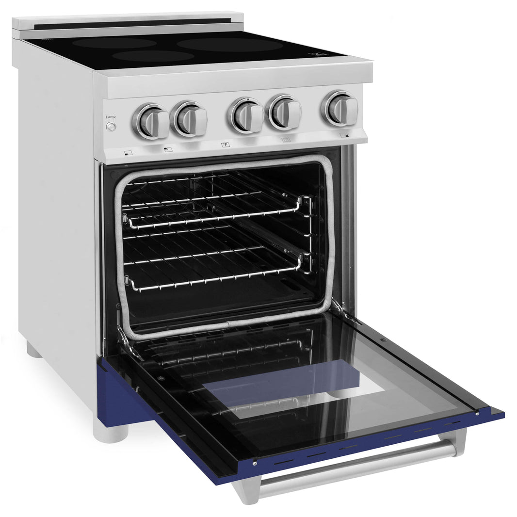 ZLINE 24-Inch 2.8 cu. ft. Induction Range with a 3 Element Stove and Electric Oven in Stainless Steel with Blue Gloss Door (RAIND-BG-24)