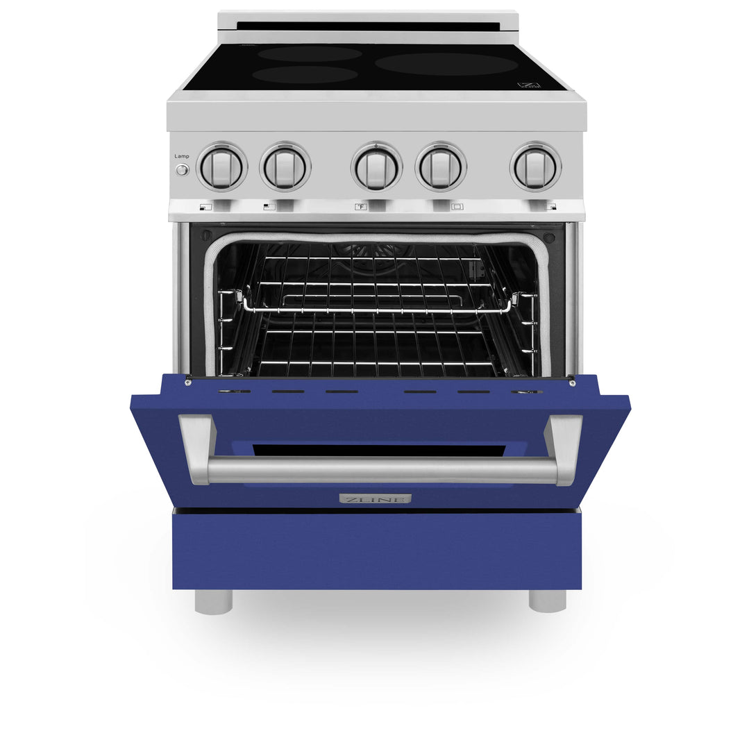 ZLINE 24-Inch 2.8 cu. ft. Induction Range with a 3 Element Stove and Electric Oven in Stainless Steel with Blue Matte Door (RAIND-BM-24)