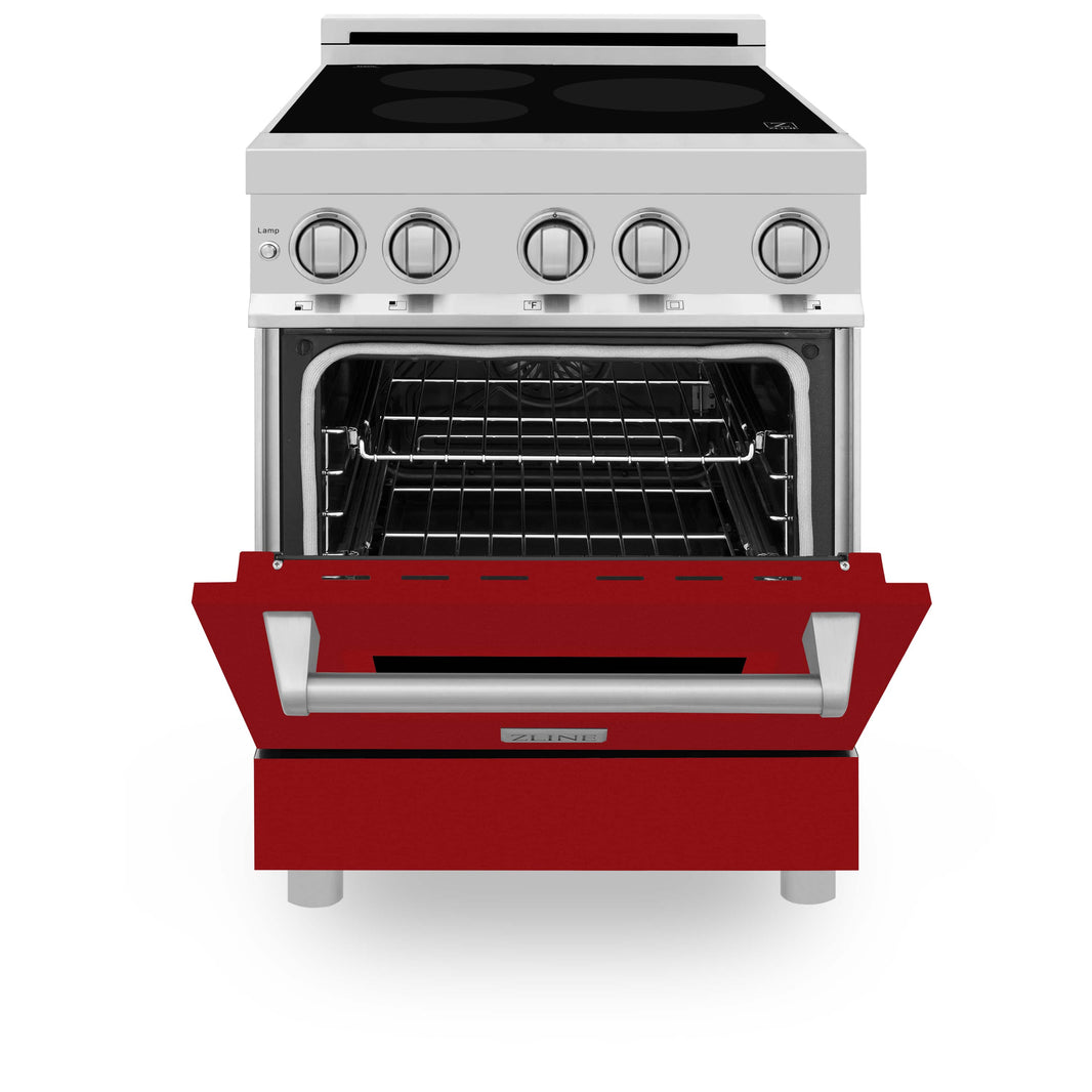 ZLINE 24-Inch 2.8 cu. ft. Induction Range with a 3 Element Stove and Electric Oven in Stainless Steel with Red Gloss Door (RAIND-RG-24)