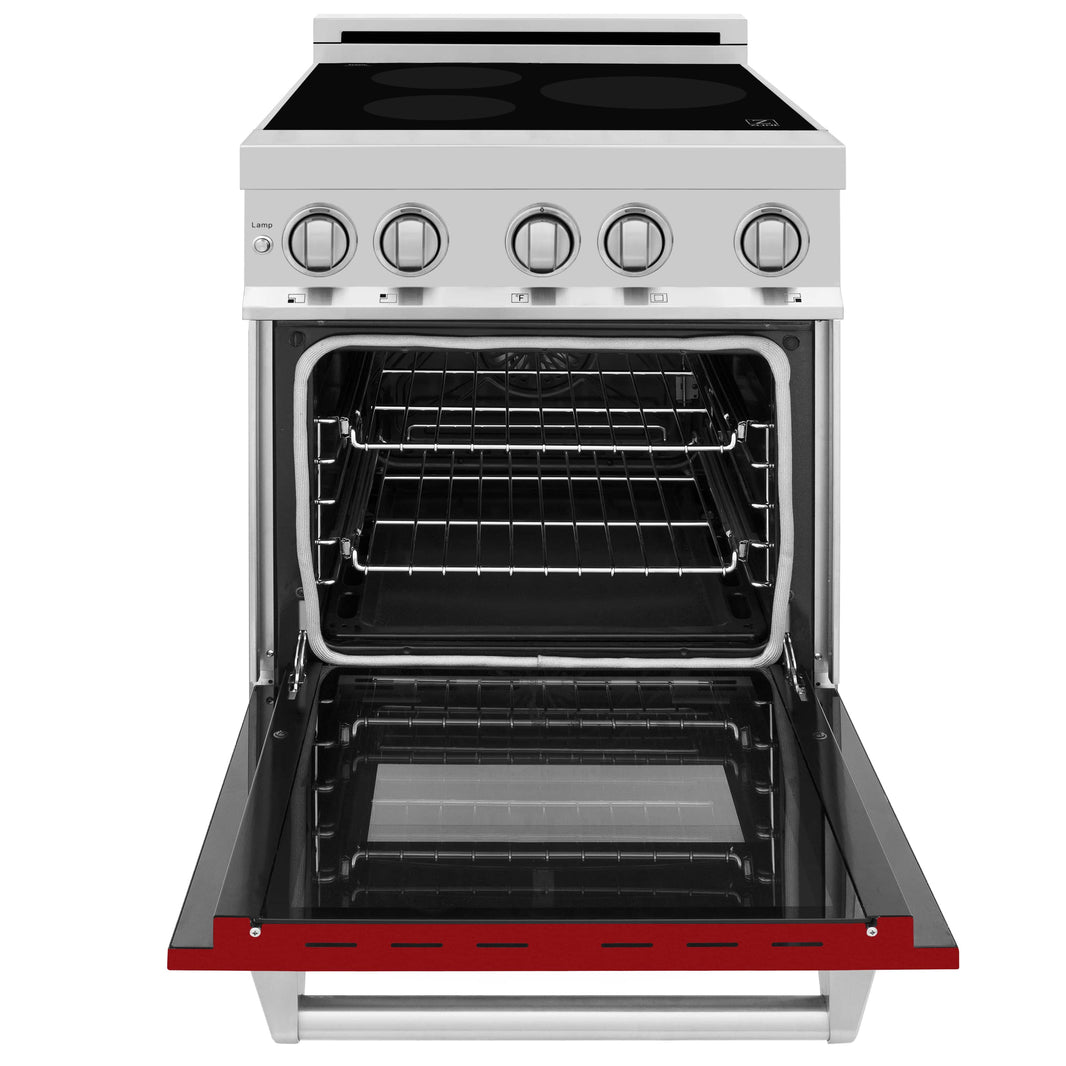 ZLINE 24-Inch 2.8 cu. ft. Induction Range with a 3 Element Stove and Electric Oven in Stainless Steel with Red Gloss Door (RAIND-RG-24)