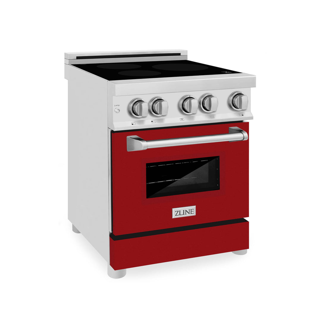 ZLINE 24-Inch 2.8 cu. ft. Induction Range with a 3 Element Stove and Electric Oven in Stainless Steel with Red Gloss Door (RAIND-RG-24)