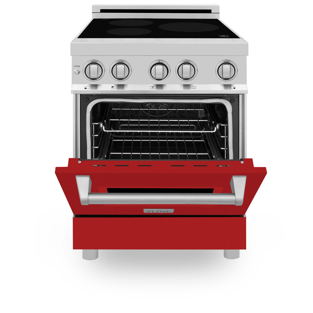 ZLINE 24-Inch 2.8 cu. ft. Induction Range with a 3 Element Stove and Electric Oven in Stainless Steel with Red Matte Door (RAIND-RM-24)