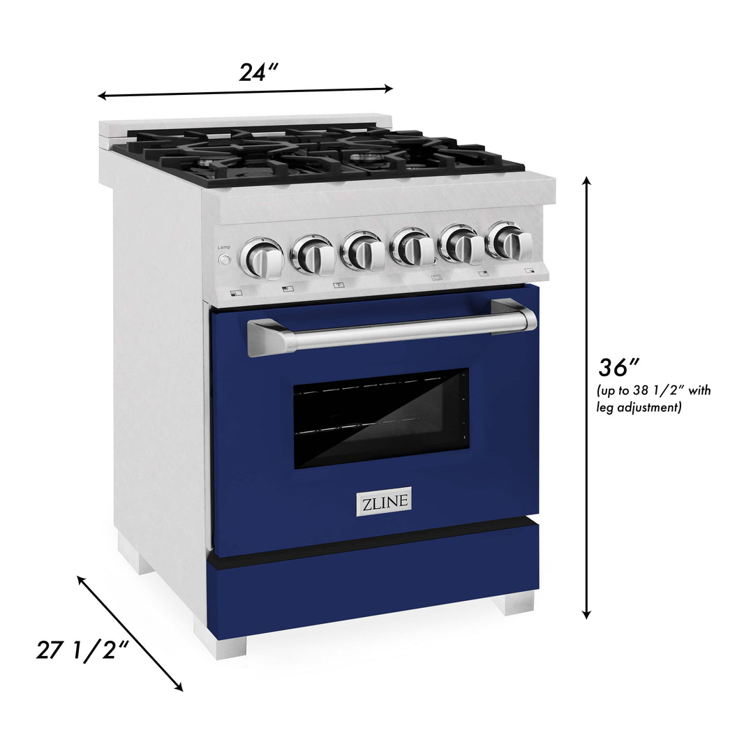 ZLINE 24-Inch 2.8 cu. ft. Dual Fuel Range with Gas Stove and Electric Oven in DuraSnow Stainless Steel and Blue Gloss Door (RAS-BG-24)