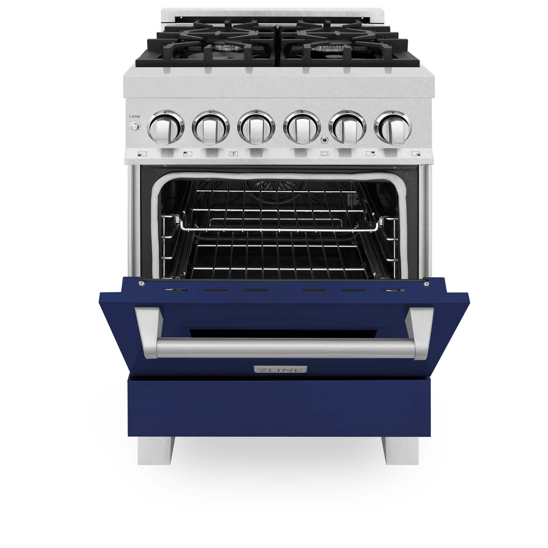 ZLINE 24-Inch 2.8 cu. ft. Dual Fuel Range with Gas Stove and Electric Oven in DuraSnow Stainless Steel and Blue Gloss Door (RAS-BG-24)