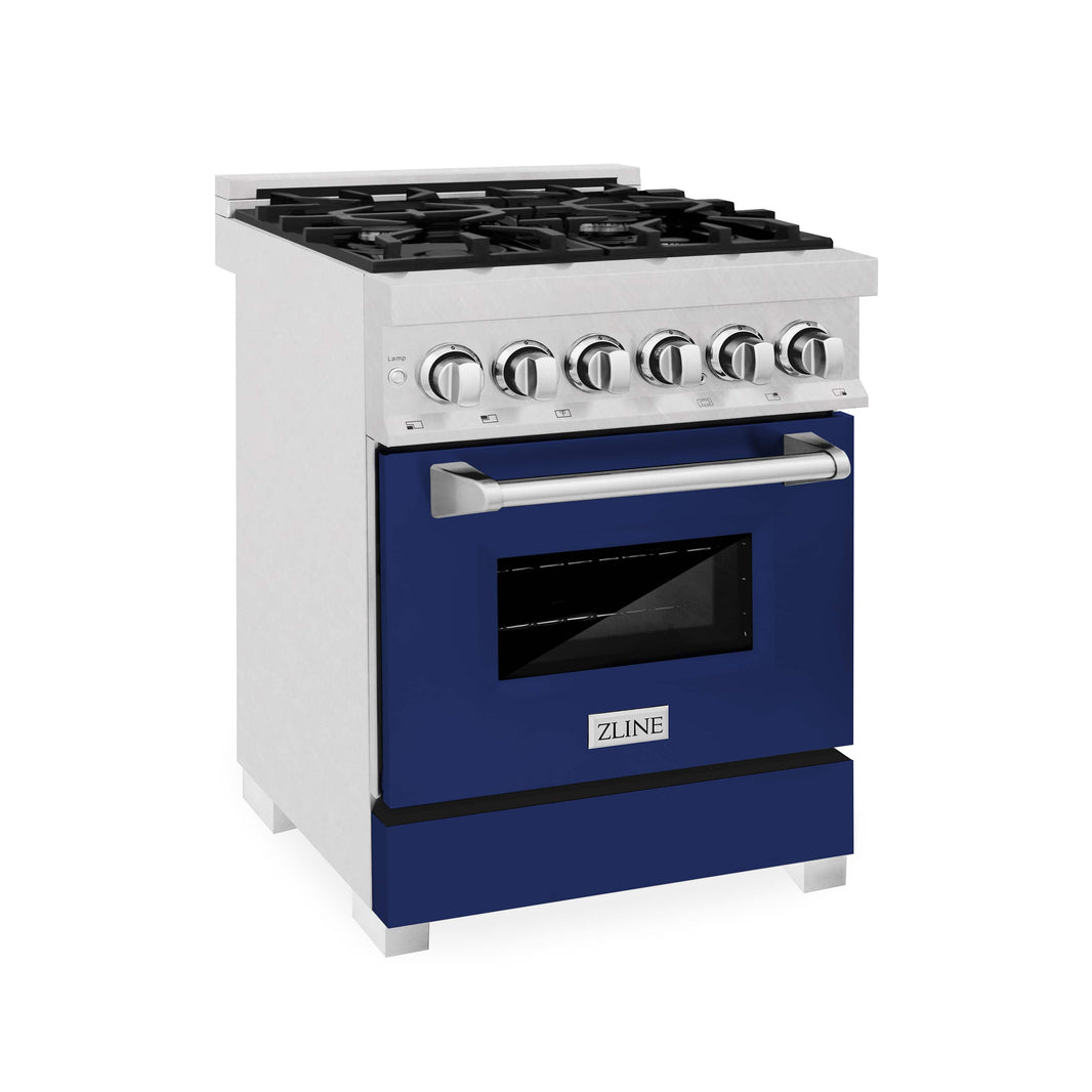 ZLINE 24-Inch 2.8 cu. ft. Dual Fuel Range with Gas Stove and Electric Oven in DuraSnow Stainless Steel and Blue Gloss Door (RAS-BG-24)