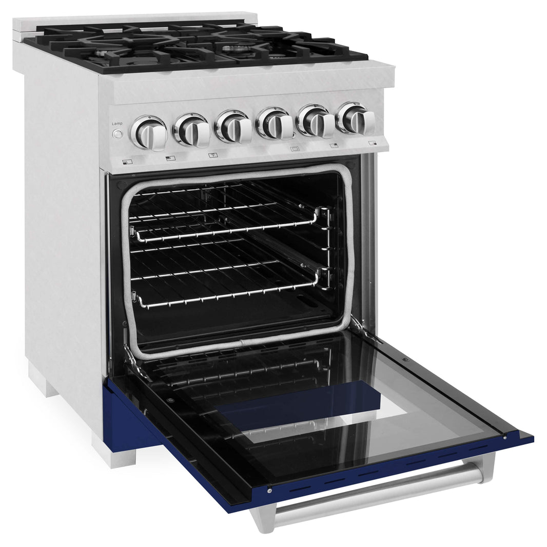 ZLINE 24-Inch 2.8 cu. ft. Dual Fuel Range with Gas Stove and Electric Oven in DuraSnow Stainless Steel and Blue Gloss Door (RAS-BG-24)