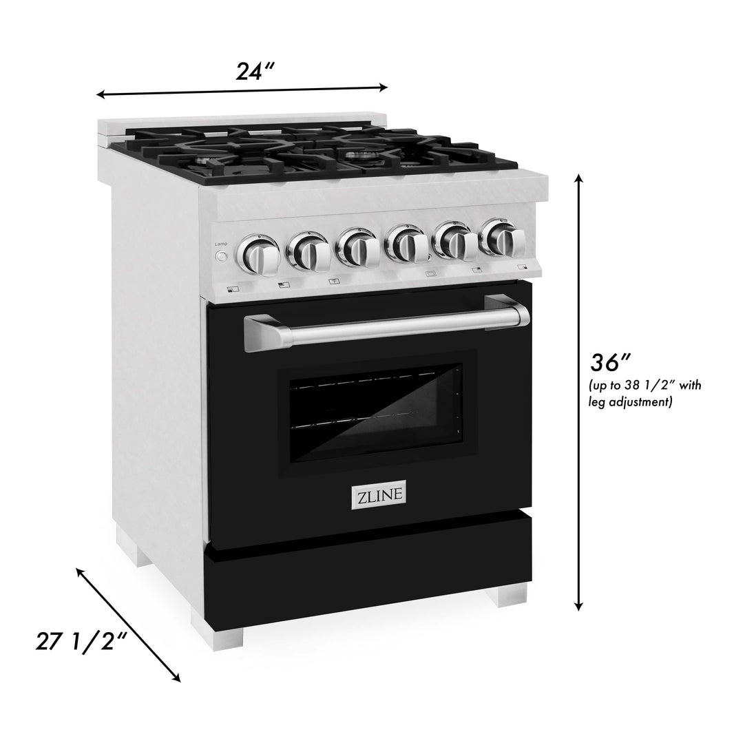 ZLINE 24-Inch 2.8 cu. ft. Dual Fuel Range with Gas Stove and Electric Oven in DuraSnow Stainless Steel and Black Matte Door (RAS-BLM-24)