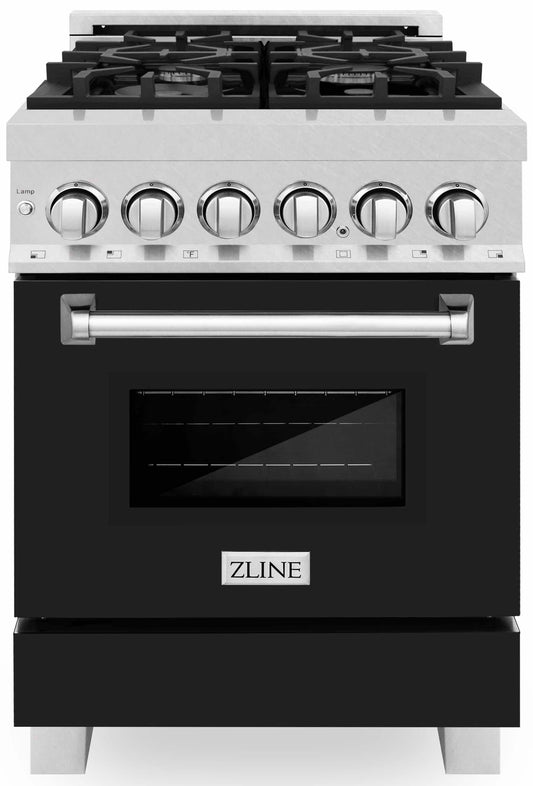 ZLINE 24-Inch 2.8 cu. ft. Dual Fuel Range with Gas Stove and Electric Oven in DuraSnow Stainless Steel and Black Matte Door (RAS-BLM-24)