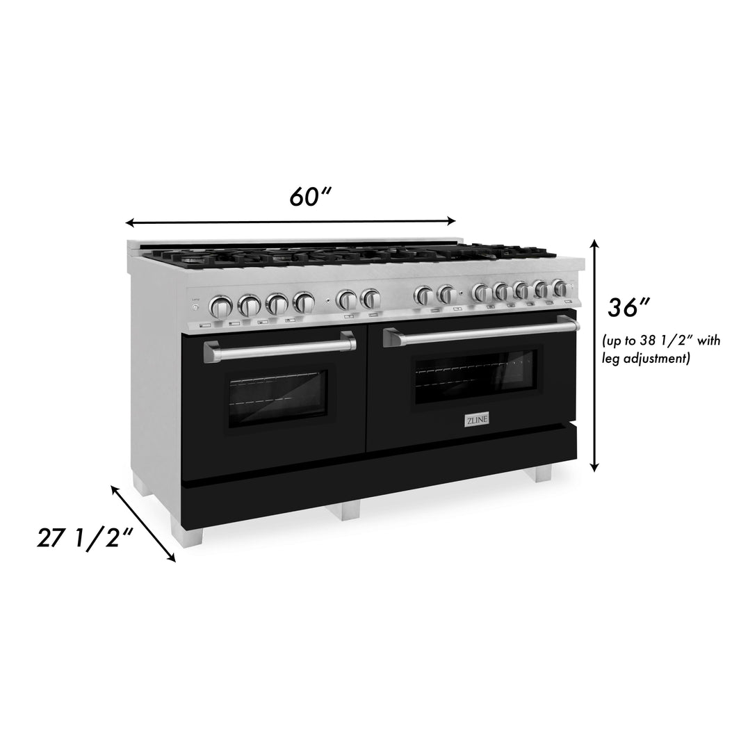 ZLINE 60-Inch 7.4 cu. ft. Dual Fuel Range with Gas Stove and Electric Oven in DuraSnow Stainless Steel and Black Matte Doors (RAS-BLM-60)