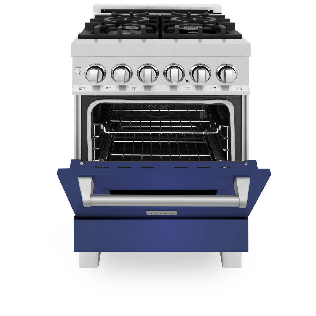 ZLINE 24-Inch 2.8 cu. ft. Dual Fuel Range with Gas Stove and Electric Oven in DuraSnow Stainless Steel and Blue Matte Door (RAS-BM-24)