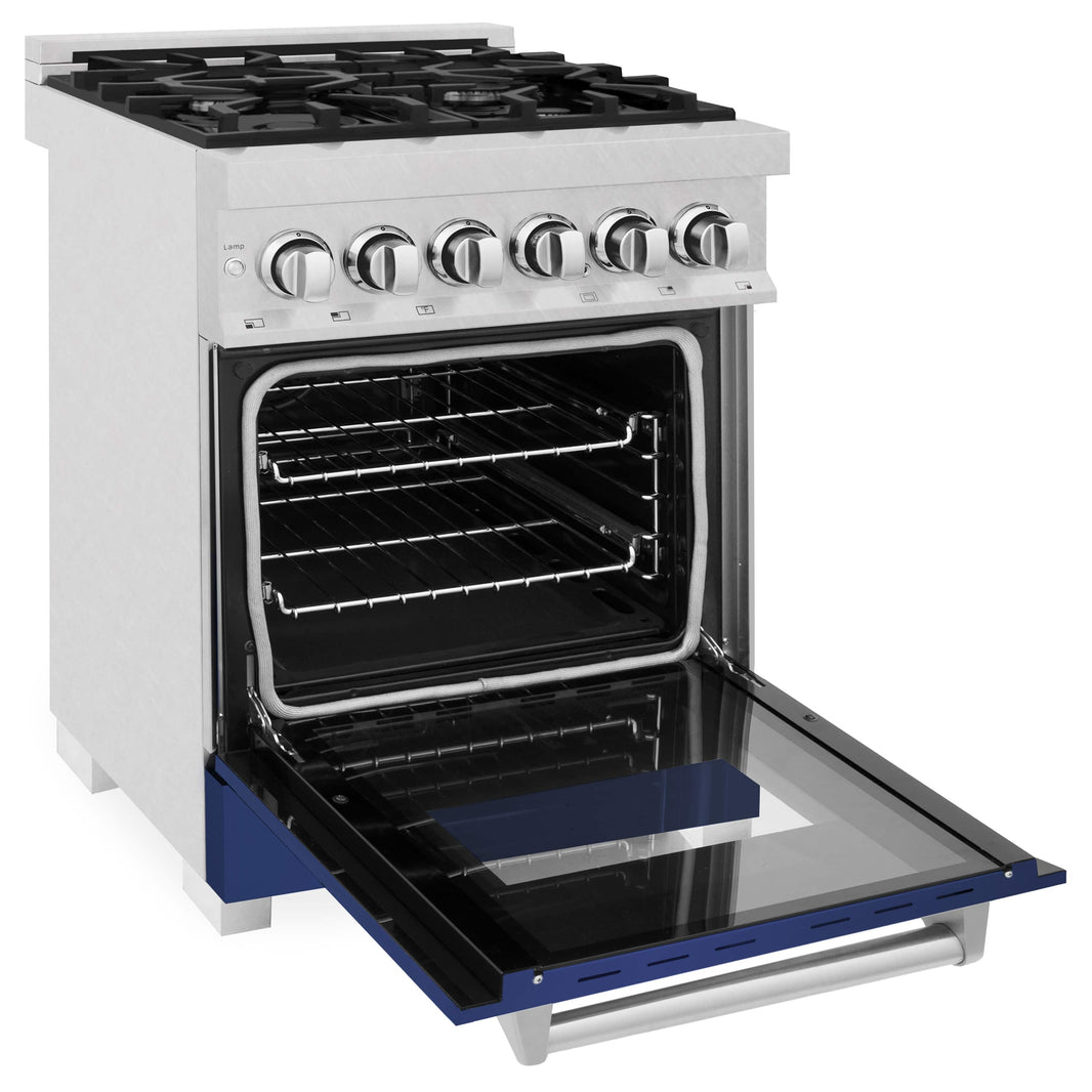 ZLINE 24-Inch 2.8 cu. ft. Dual Fuel Range with Gas Stove and Electric Oven in DuraSnow Stainless Steel and Blue Matte Door (RAS-BM-24)