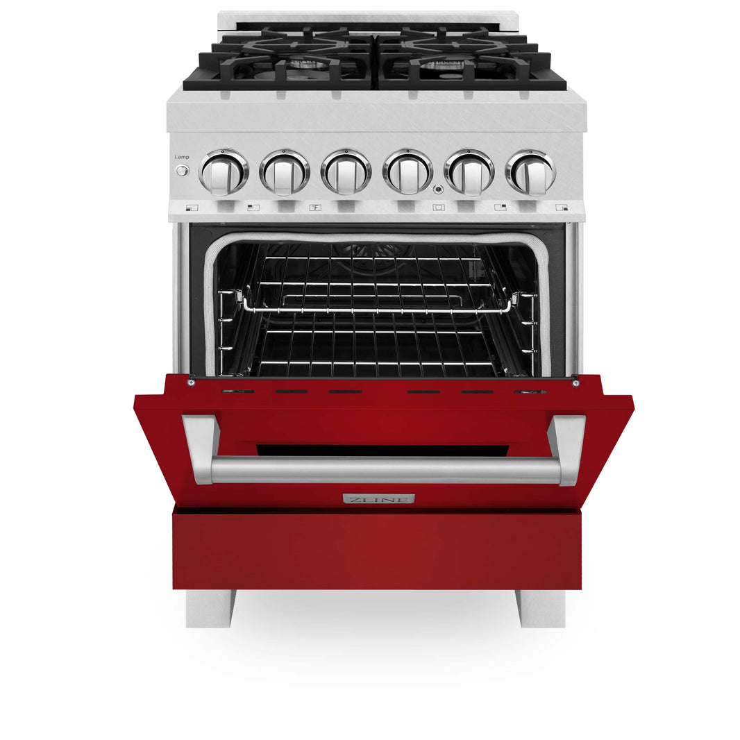 ZLINE 24-Inch Professional Dual Fuel Range with Red Gloss Door in DuraSnow Stainless Steel (RAS-RG-24)