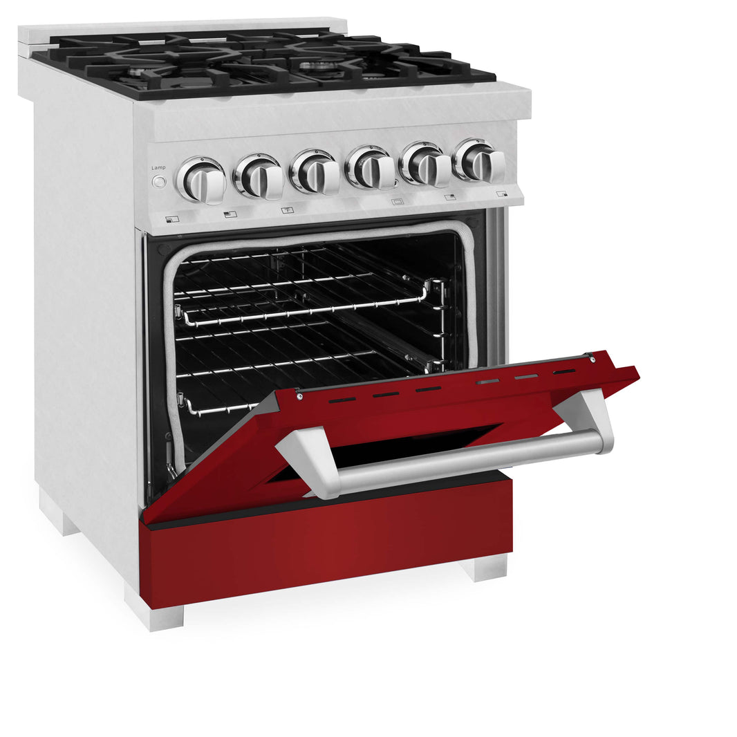 ZLINE 24-Inch Professional Dual Fuel Range with Red Gloss Door in DuraSnow Stainless Steel (RAS-RG-24)