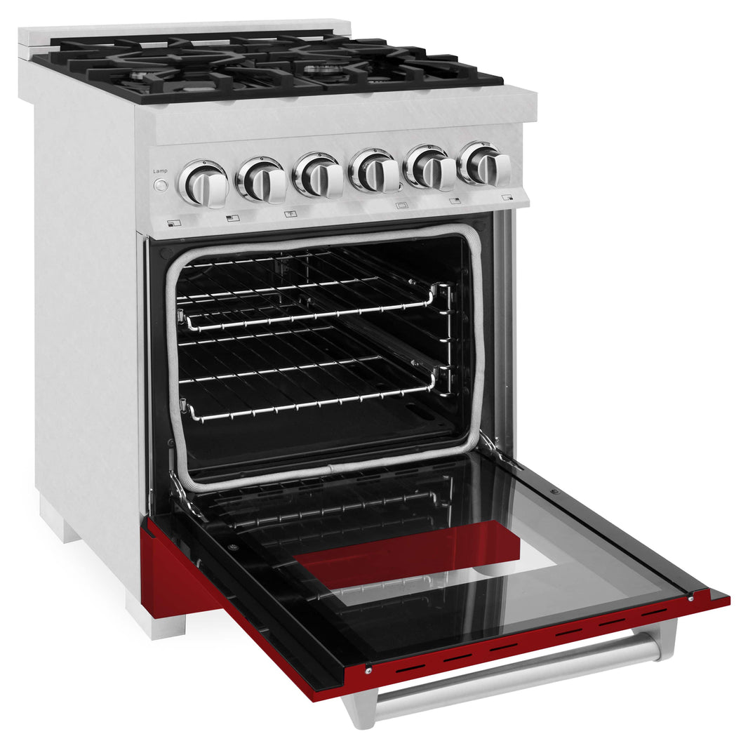 ZLINE 24-Inch Professional Dual Fuel Range with Red Gloss Door in DuraSnow Stainless Steel (RAS-RG-24)