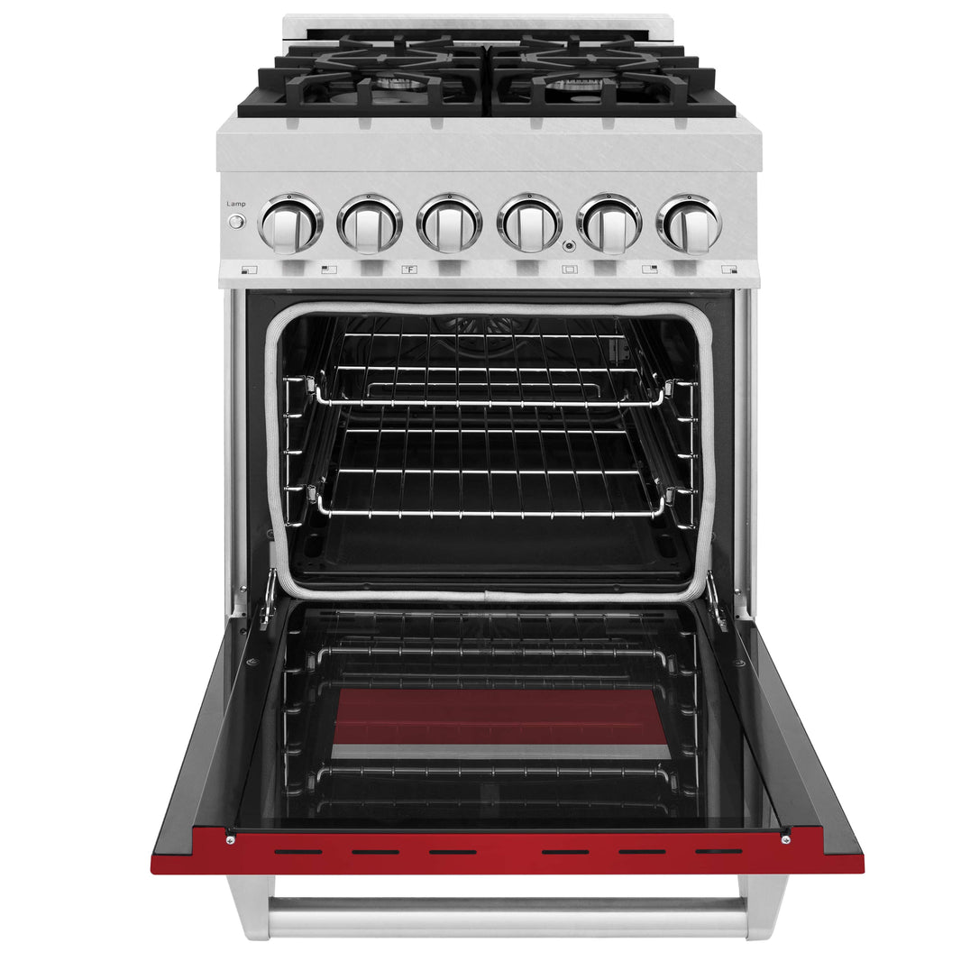 ZLINE 24-Inch Professional Dual Fuel Range with Red Matte Door in DuraSnow Stainless Steel (RAS-RM-24)